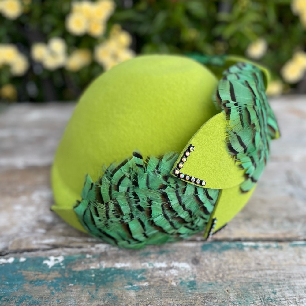 Mr. John chartreuse Green wool hat feathers